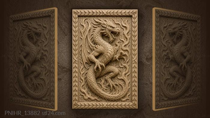 Roaring dragon against bark texture 3d STL model