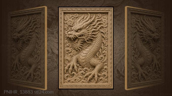 Dragon rising out of sea waves 3d STL model