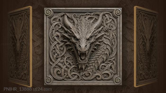 Fierce dragon head knotwork border 3d STL model