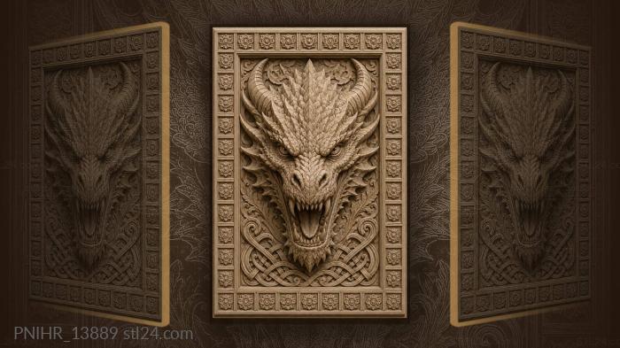 Fierce dragon head with rosettes 3d STL model