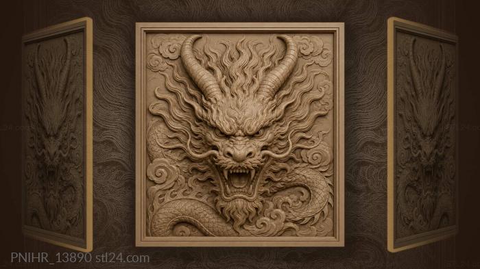 Dragon with curling horns and scaled tail 3d STL model