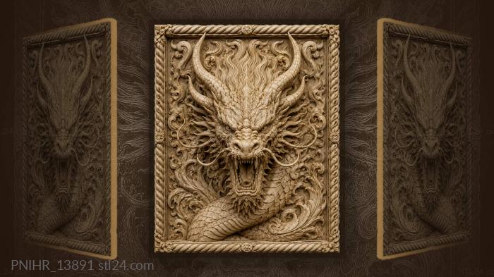 Fierce dragon head coiled neck 3d STL model