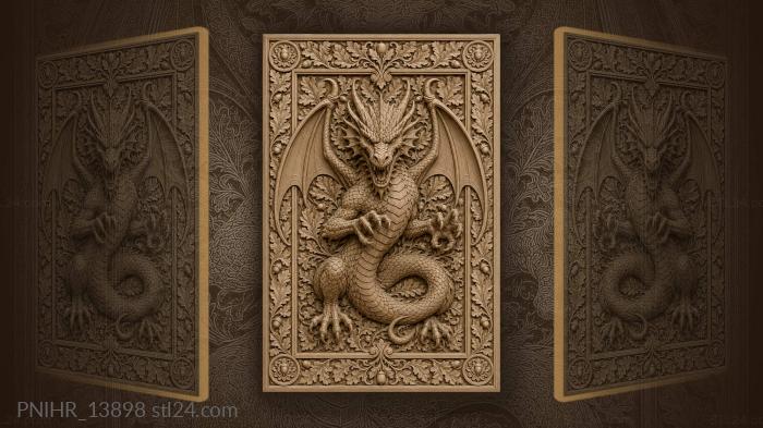 Dragon coiled among oak leaves and acorns 3d STL model