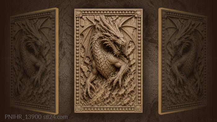 Dragon tearing out of fractured burning rock 3d STL model