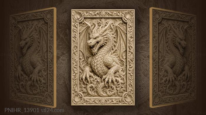Fierce dragon with acanthus frame 3d STL model