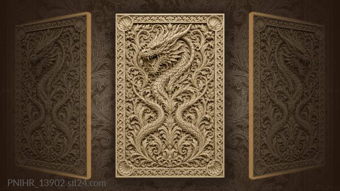 Snarling dragon tangled in winding vines 3d STL model