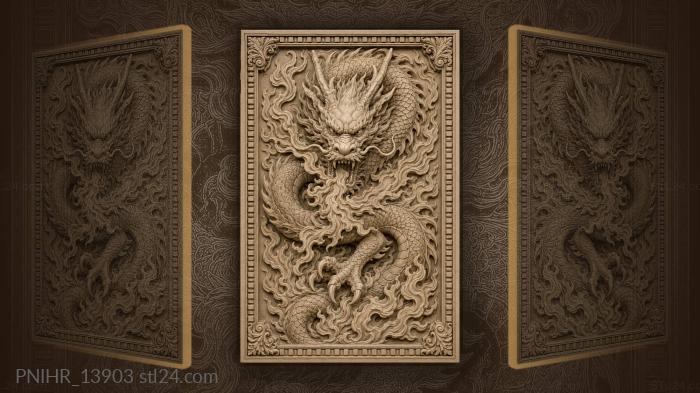 Fierce dragon with swirling flames 3d STL model