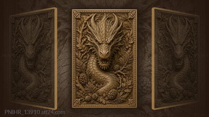 Fierce dragon head with pinecones 3d STL model