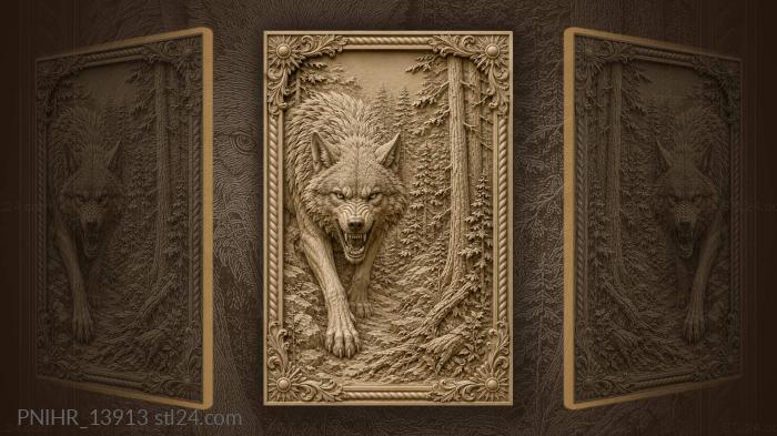 Wolf snarls stepping out of the pines 3d STL model