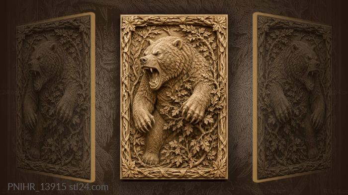 Grizzly bursting through tangled foliage 3d STL model