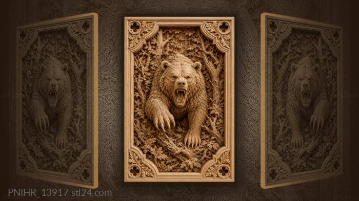 Grizzly snarling among thick branches 3d STL model