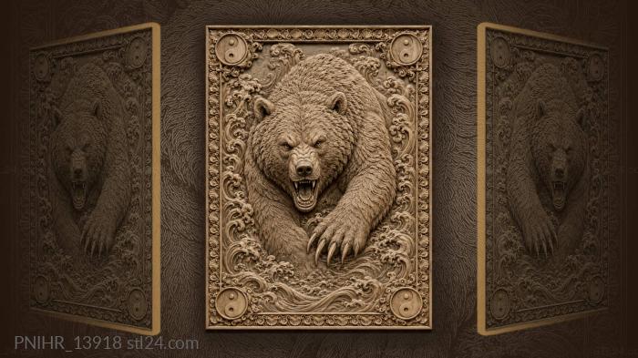 Grizzly rising out of swirling waves 3d STL model