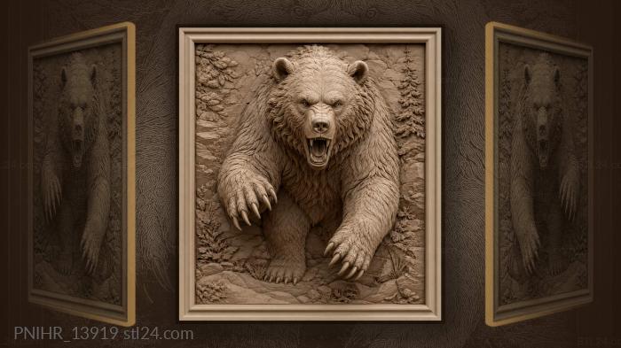 Fierce grizzly bear emerging powerfully 3d STL model