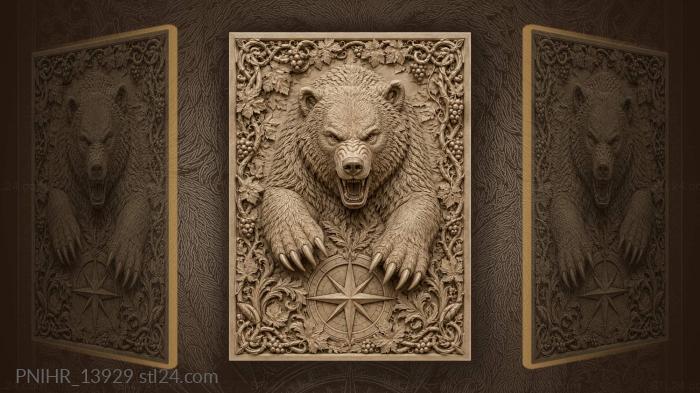 Fierce grizzly with compass rose 3d STL model