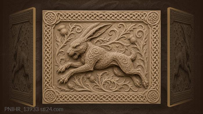 Snarling hare leaping through celtic knotwork 3d STL model