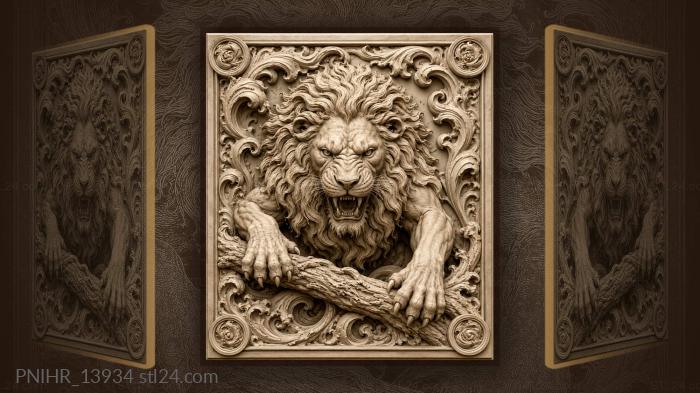 Fierce lion with branch grip 3d STL model