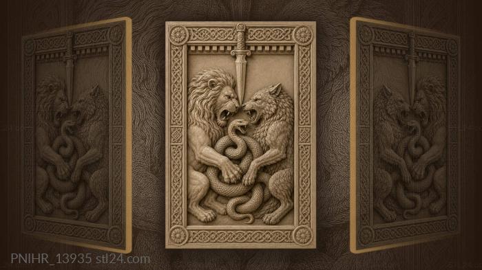 Dagger between a lion wolf and serpent 3d STL model