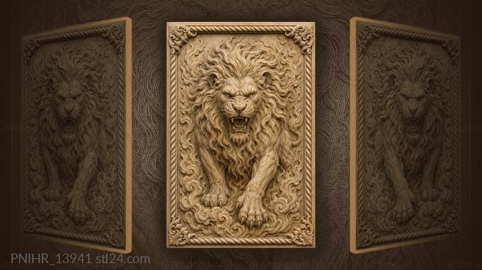 Lion standing upon clouds of fire 3d STL model