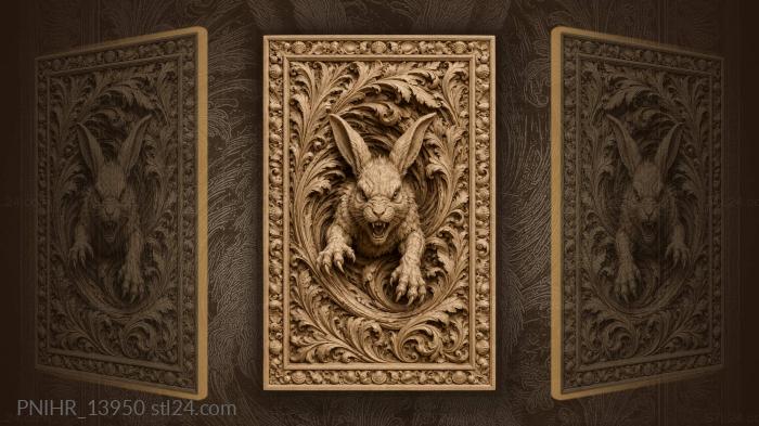 Angry rabbit bursting from a leafy vortex 3d STL model