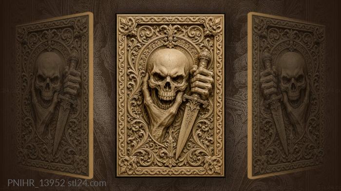 Skull with dagger floral border 3d STL model