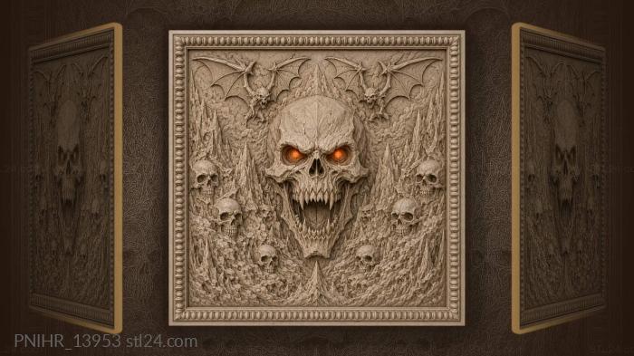 Fiery skull amidst rocky chaos 3d STL model