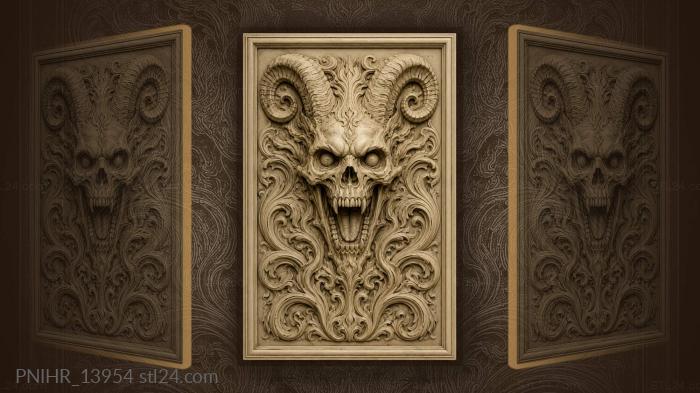Skull with spiraling ram horns 3d STL model