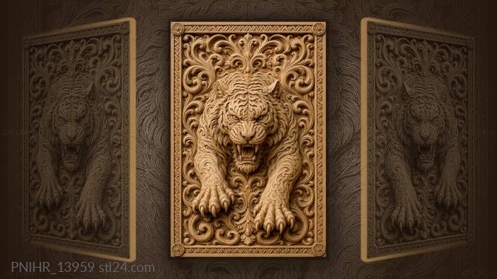 Tiger emerging swirling ornate design 3d STL model