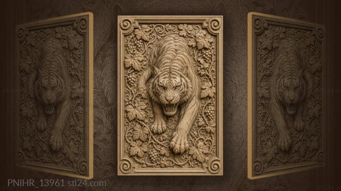 Striped cat among grapevine branches 3d STL model
