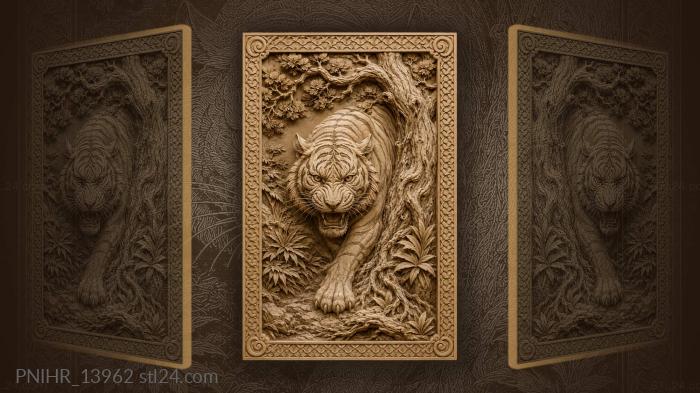 Tiger stepping from behind a trunk 3d STL model
