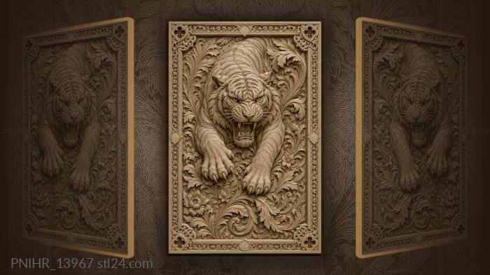 Furious beast thrusting paws through swirling leaves 3d STL model