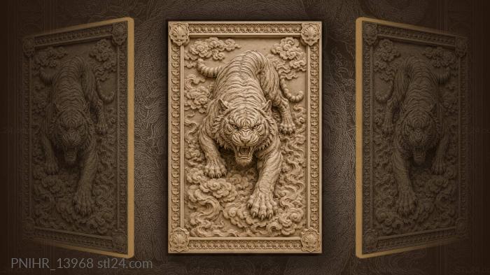 Tiger stepping out of swirling clouds 3d STL model