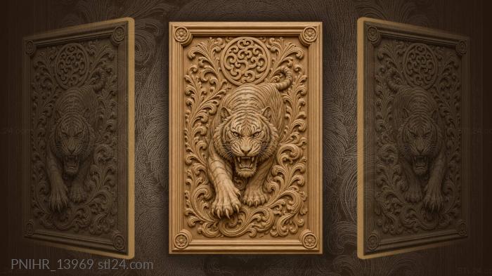 Charm circle above a tiger in leaves 3d STL model