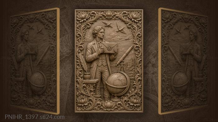 Letters, telescope, globe, distant lands · Benjamin Franklin 3d STL model