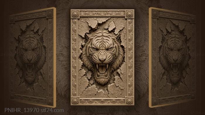 Tiger breaks through stone sunbursts 3d STL model