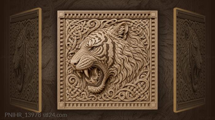 Fierce tiger head knotwork design 3d STL model