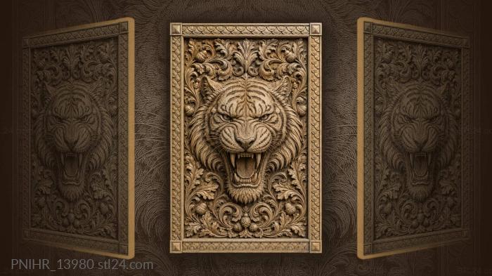 Muzzle framed by oak leaves and acorns 3d STL model