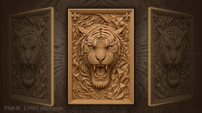 Fierce tiger head geometric relief 3d STL model