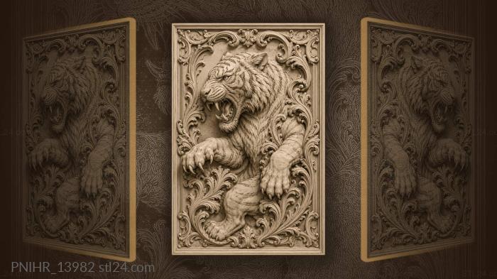 Fierce tiger head with acanthus 3d STL model