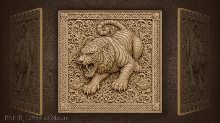 Tiger emerging floral knotwork design 3d STL model