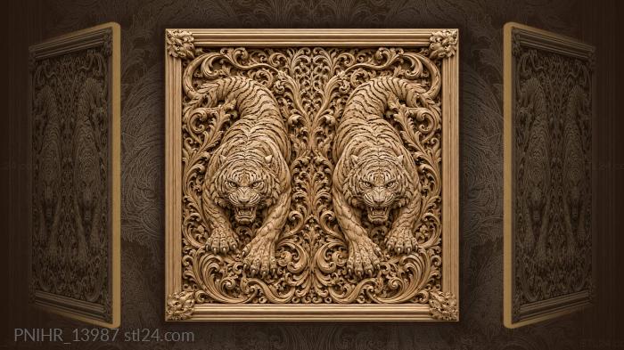 Tiger amidst swirling ornament 3d STL model