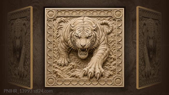 Fierce tiger among shell frieze 3d STL model