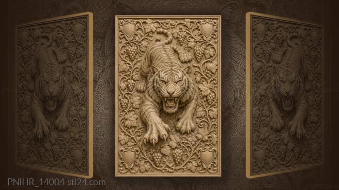Fierce tiger among lush vines 3d STL model