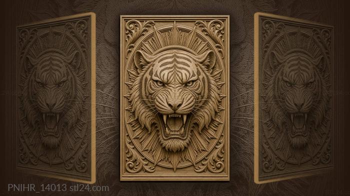 Fierce tiger face sunburst frame 3d STL model