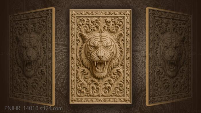 Ivy tendrils encircle the roaring tiger 3d STL model