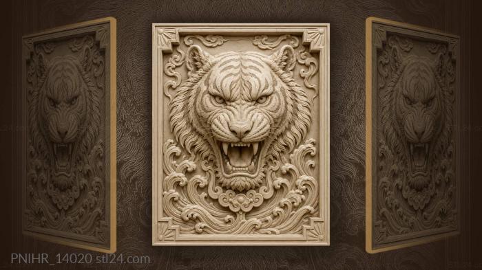 Fierce tiger head with lucky waves 3d STL model