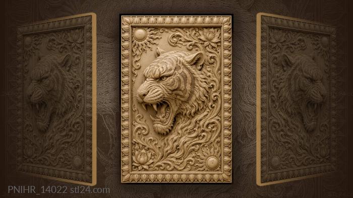 Fierce tiger head lotus frame 3d STL model