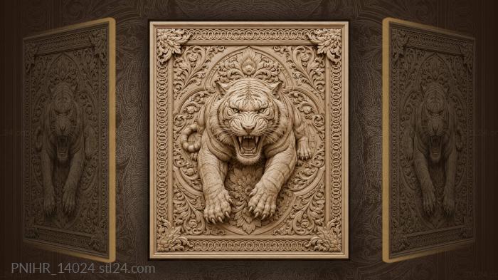 Tiger roaring among geometric patterns 3d STL model