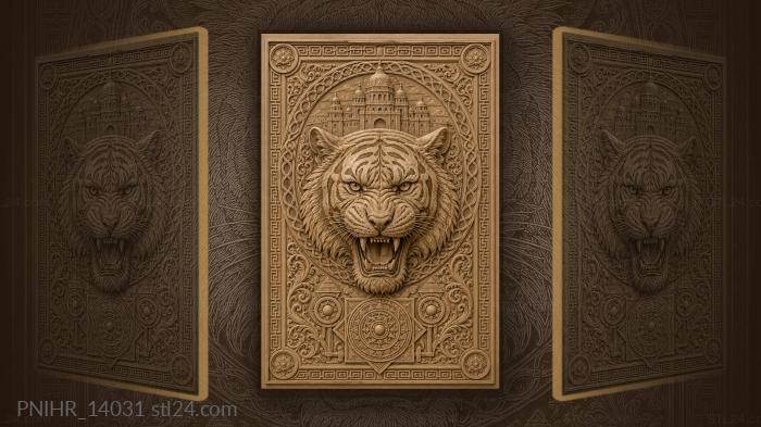 Tiger head with ancient tower 3d STL model