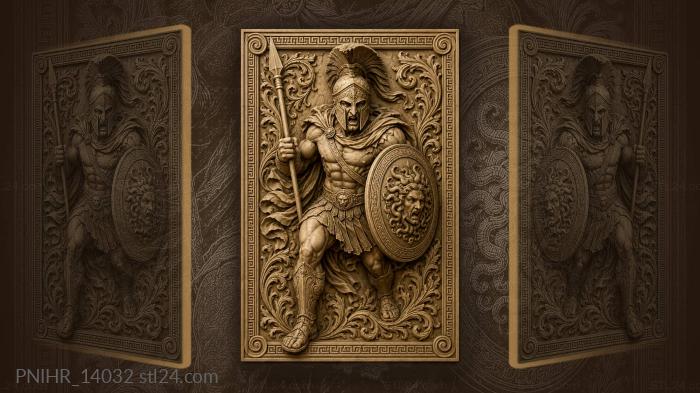 Greek helmet warrior with spear and shield 3d STL model