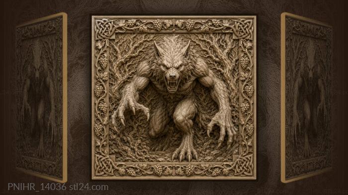 Werewolf with claws among bare branches 3d STL model